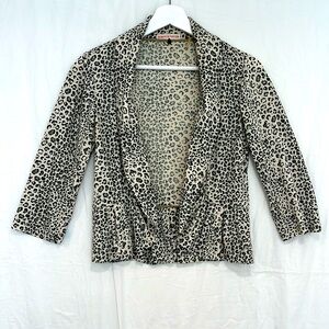 Rebecca Taylor leopard print cropped shawl-lapel cardigan, Small